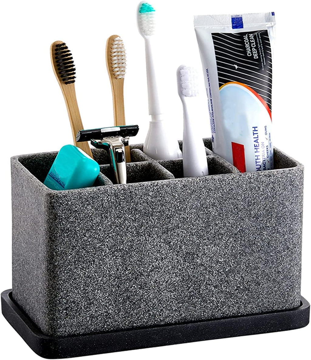 Toothbrush Holder, 6-Slot Bathroom Organizer for Countertop Storage, Holds Toothpaste, Dental Floss, Razor, Comb, Makeup Brushes, and More, Compact Tooth Brushing Stand for Efficient Organization